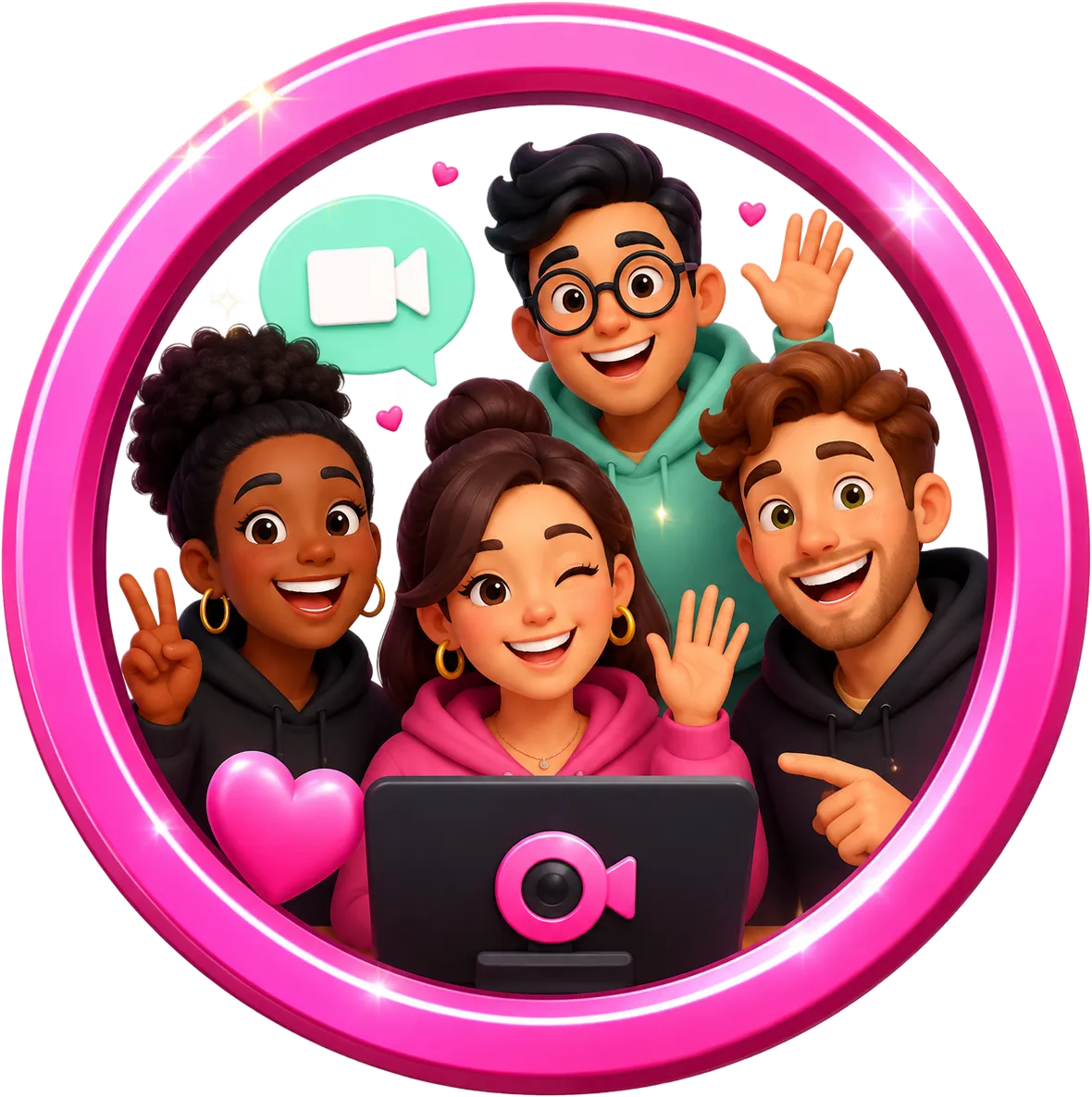 Diverse group of happy people connecting through 1v1 chat to meet strangers and make new friends online