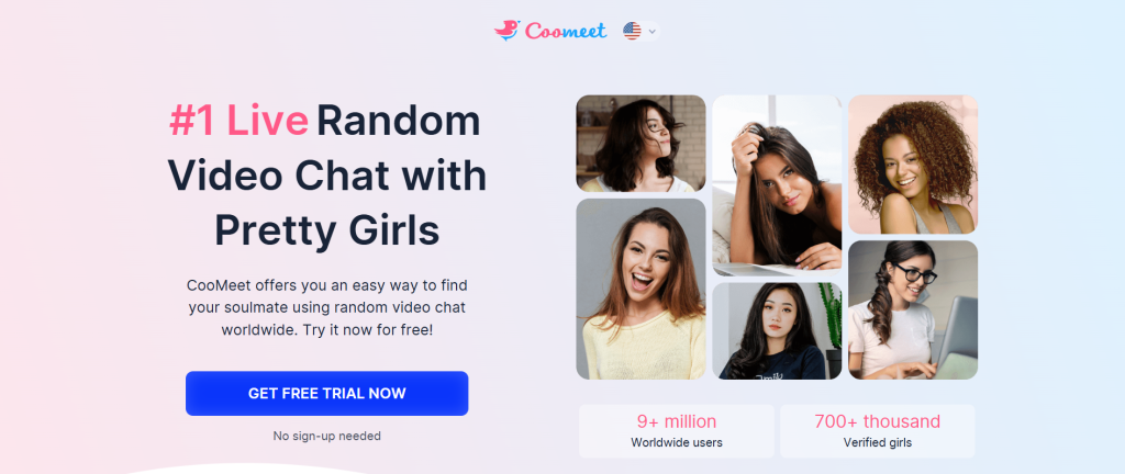 CooMeet video chat homepage with a start chat button
